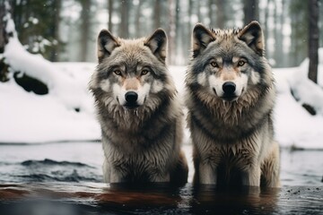 Wolves in their natural habitat. Generative AI