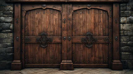 Medieval Castle's Wooden Doors - obrazy, fototapety, plakaty
