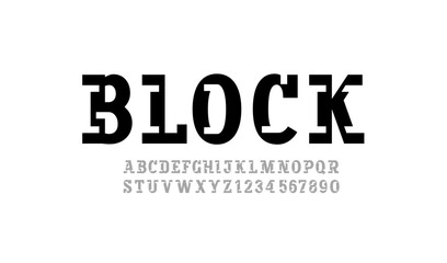 Slab serif font alphabet, cutting block letters from A - Z and numbers from 0 - 9, vector illustration 10EPS