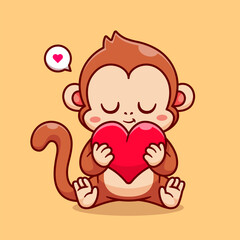 Cute Monkey Holding Love Heart Cartoon Vector Icon 
Illustration. Animal Nature Icon Concept Isolated Premium 
Vector. Flat Cartoon Style