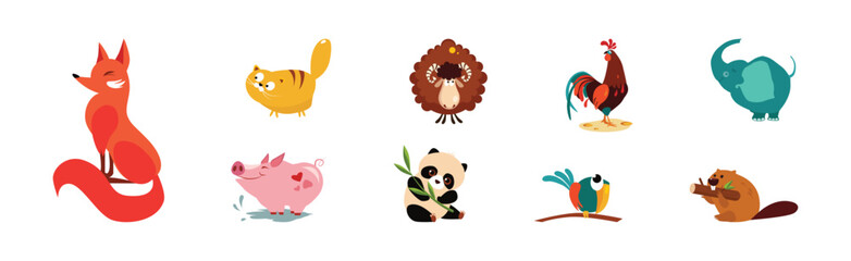 Obraz premium Funny Animal and Comic Creature Character Vector Set