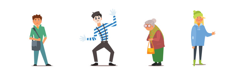 Different Man and Woman Character Standing and Smiling Vector Set