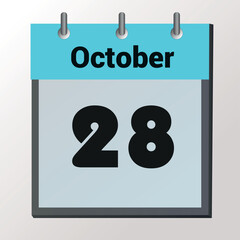 vector page of October month calendar and highlighted date October 28