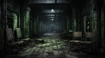Fototapeta na wymiar Explore the depths of malevolent forces in the eerie building