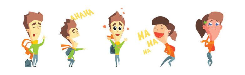 Funny Comic Man and Woman Character with Different Face Expression Vector Set