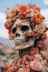 Flowerpunk Fusion: Skulls and Nature in Artistic Harmony, Generative AI