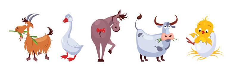 Funny Farm and Domestic Animal as Livestock Vector Set