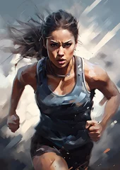 Foto op Plexiglas Female muscular athletic doing sports, fitness motivation illustration © leftmade