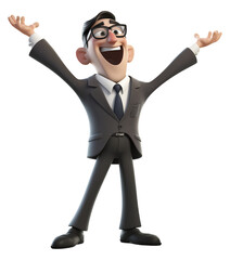 a businessman with a happy expression, concept of success achieving goals, cartoon character 3d illustration. generative ai