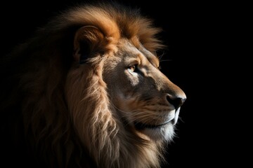 An image of a majestic lion with a thick and beautiful mane. Generative AI