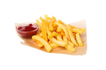 PNG French fries with sauces isolated on white background.