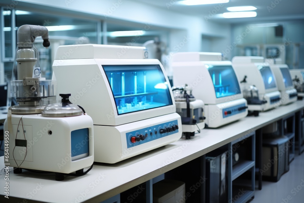 Poster a high-tech laboratory with advanced equipment.