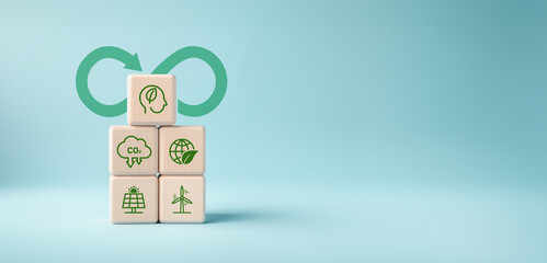 Green energy, New alternative renewable energy technologies for sustainability, Wood cube with...