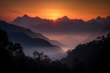 breathtaking dawn over the mountains. Generative AI