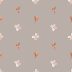 Watercolor vintage flowers seamless pattern with sepia flowers and gold leaves. For boho or rustic style decoration