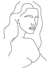 The face is a line. Portrait by line. Drawing of a woman.