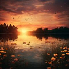 Sunset Lakeside horizon 