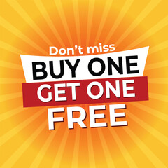 Creative Buy 1 get 1 free banner template design. Sale offer banner, discount vector illustration.