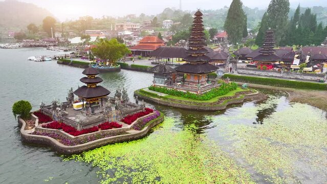 Pura Ulundanu Bratan Temple on Bratan Lake in Bali Island Bali temple, important landmark of Balinese people, Indonesia