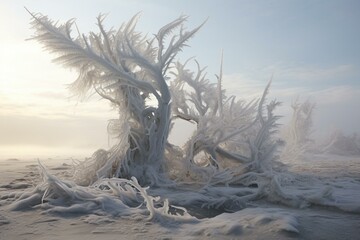 A snowy landscape with ice. Generative AI