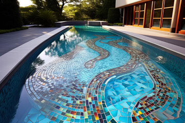 Modern pool interior flaunting stunning abstract mosaic tile designs 