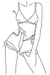 Female figure. Linear drawing, linear drawing of a beautiful female body.