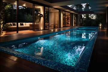 Vibrant mosaic tiles enhancing beauty of a modern pool interior 