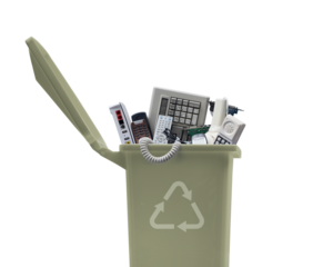 Waste bin full of e-waste