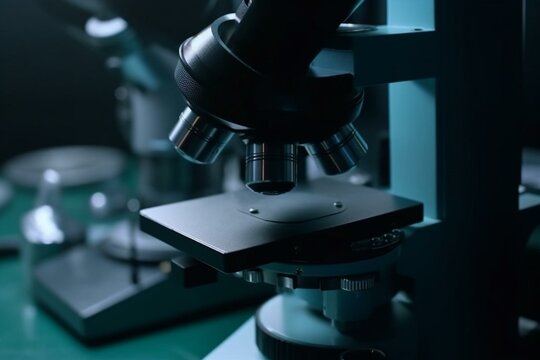 Microscope used in laboratory for scientific and healthcare research. Generative AI