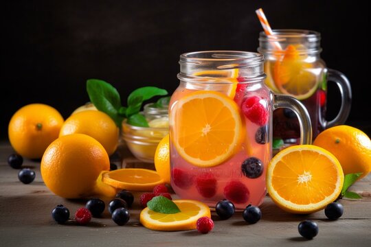 Refreshing fruit-flavored drink with creamy texture and delightful splashes. Generative AI