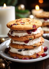 Obraz na płótnie Canvas Delicious Cranberry-Pecan Sandwich Cookies with a Festive Touch