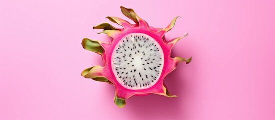 Pieces of dragon fruit cut isolated pastel background Copy space