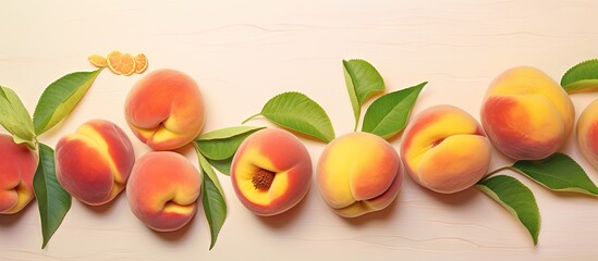 Peach fruit isolated pastel background Copy space