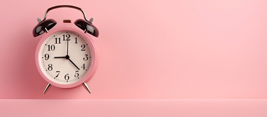 Pink alarm clock on a isolated pastel background Copy space