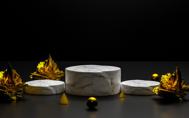 A white podium with gold abstract