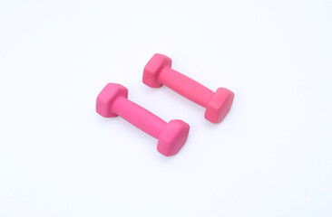 pink rubber dumbbell isolated on white background