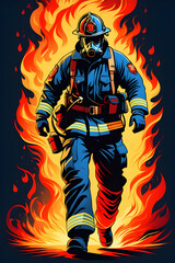 A firefighter heroically battling a raging inferno