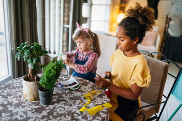 Obraz premium Multicultural group of kids with creative handicraft.Children diversity happiness education concept.