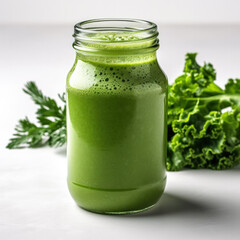 Organic green smoothie in a glass jar isolated on a white background 