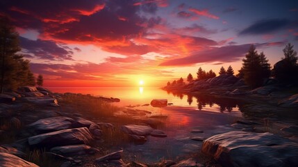 Captivating wide angle view of a magical, beautiful sunset
