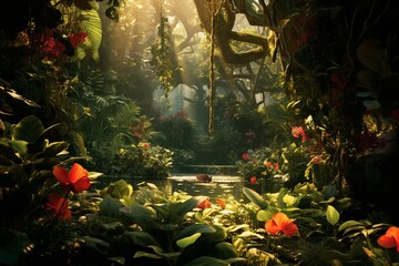 Fototapeta na wymiar Lush paradise filled with foliage. Generative AI