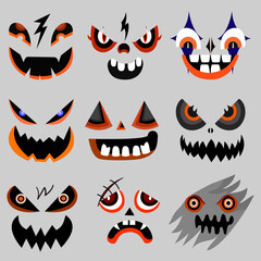 Scary and funny faces of Halloween pumpkin or ghost . Vector collection.illustration,festival
set .illustration,kids,