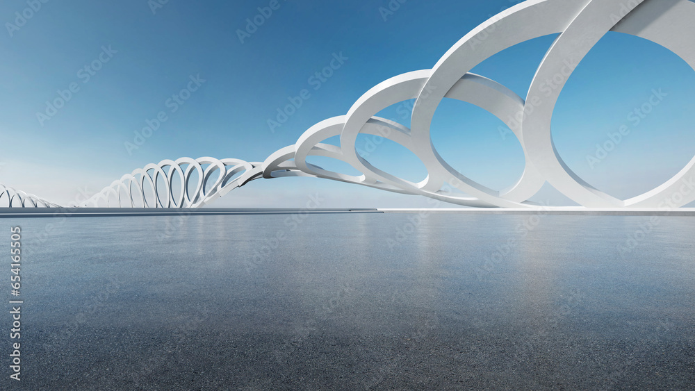 Aufkleber 3d render of abstract futuristic architecture with empty concrete floor. Scene for car presentation.