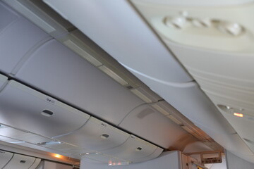 Overhead compartment in the plane.