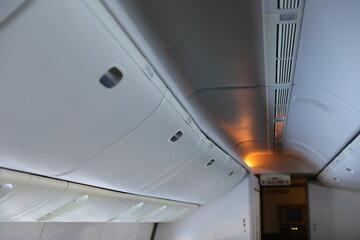 Overhead compartment in the plane.
