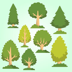vector trees collection in flat style in 2d style different