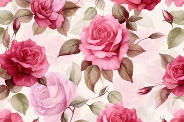 A seamless floral background with pink and burgundy watercolor roses. Ideal for various purposes like wrapped paper or backdrop. Generative AI