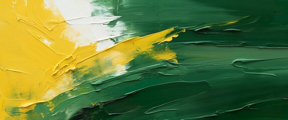 Closeup of abstract rough green and yellow art painting texture, with oil acrylic brushstroke, pallet knife paint on canvas, artistic background, banner