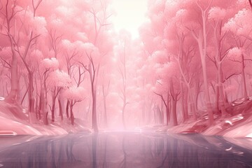serene pink forest. Generative AI