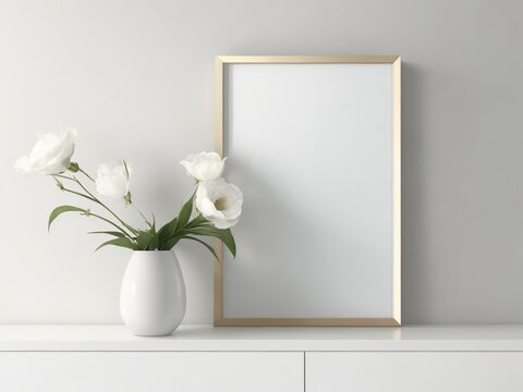 Empty Frame and White Vase with Flowers, using Generative ai